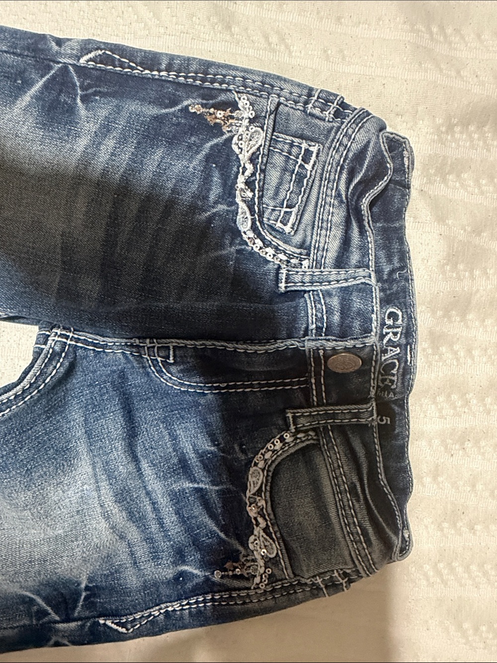 Grace Blue Skinny Jeans with Sequin Embroidery